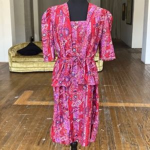 Red and Pink Vintage handmade dress and jacket combo